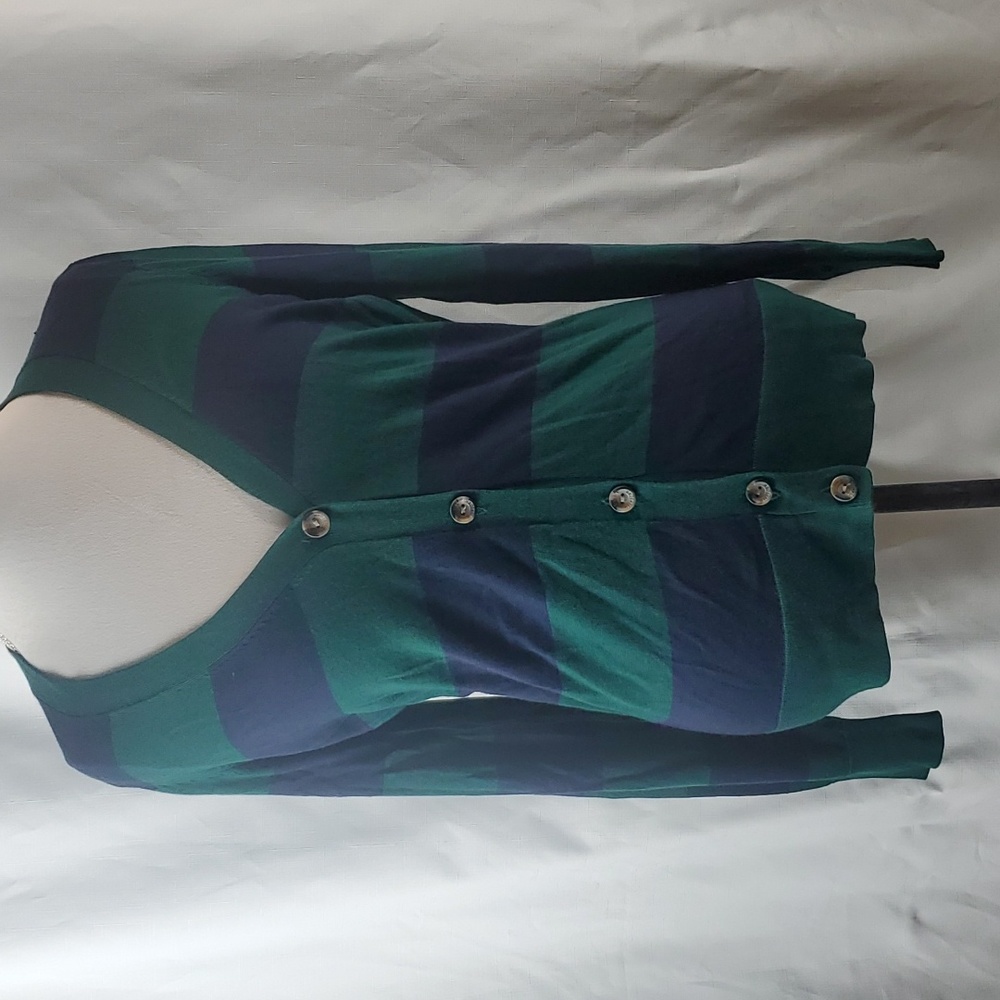 Tommy Hilfiger blue and green striped buttoned cardigan in a size Medium